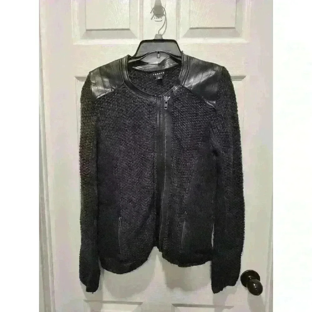 Trouve Sweater Moto Jacket Faux Leather Size LARGE